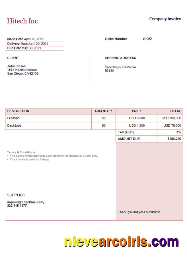 USA Hitech Inc. invoice